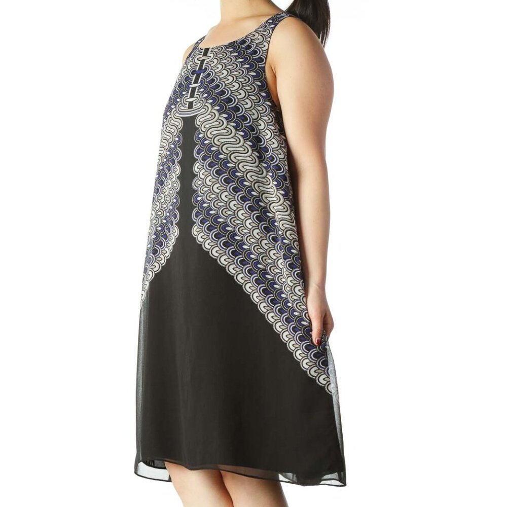 Max Studio Black and Blue Patterned Sheath Dress - Picture 2 of 3